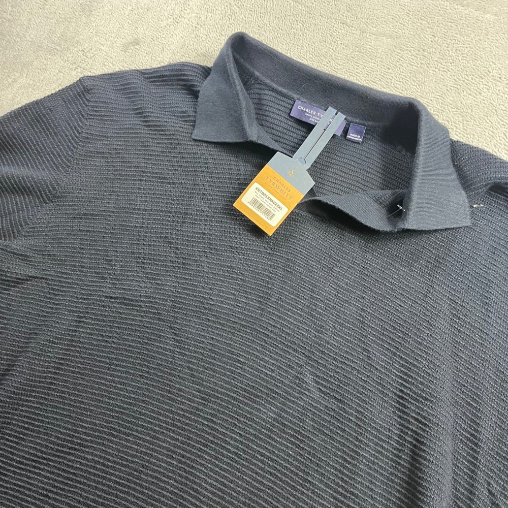 Charles Tyrwhitt Mens Navy Trophy Neck Knit Texture Cotton Polo KNT0015NAV 3XL